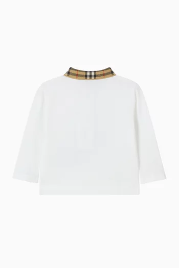 Check Collar Long-sleeve Polo Shirt in Cotton-pique