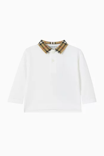Check Collar Long-sleeve Polo Shirt in Cotton-pique