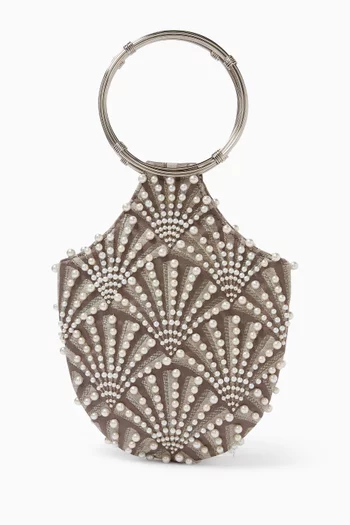 Scallops Pearl-embellished Flapper Clutch