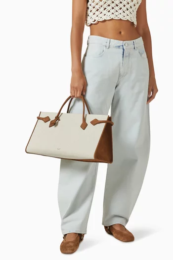 Small Le Teckel Tote Bag in Canvas & Leather