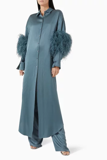 Button-down Feather Maxi Dress in Satin