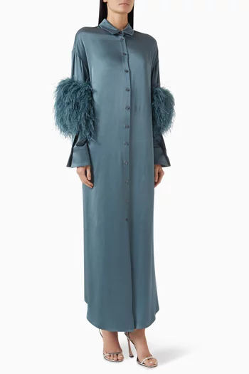 Button-down Feather Maxi Dress in Satin