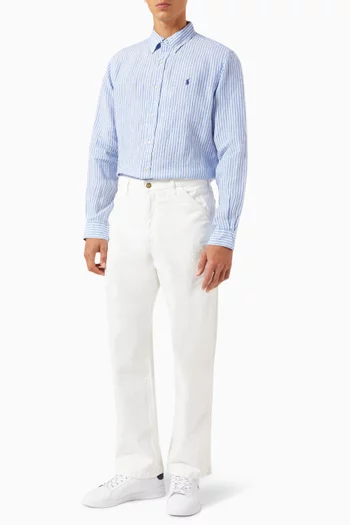 Striped Logo Shirt in Linen