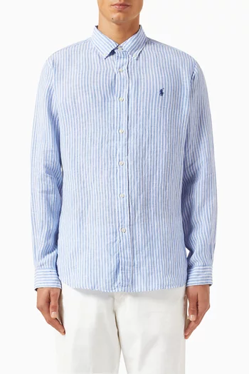 Striped Logo Shirt in Linen