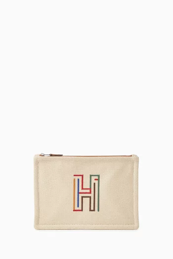 Unused H Labyrinthe Miel Flat Small Case in Canvas