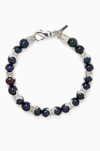 Black Pearl Claw Bracelet in Sterling Silver