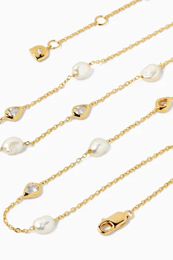 Pearl & Crystal Charm Necklace in 18kt Gold-plated Sterling Silver