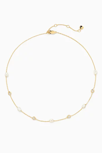 Pearl & Crystal Charm Necklace in 18kt Gold-plated Sterling Silver
