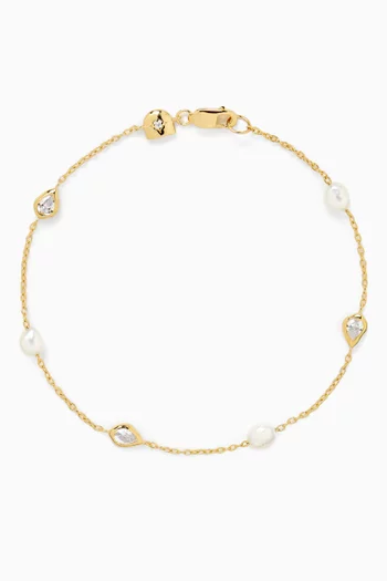 Pearl & Crystal Bracelet in 18kt Gold-plated Sterling Silver