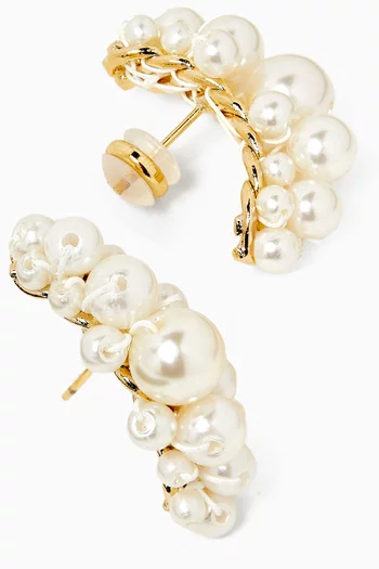 Cluster Pearl Stud Cuff Earrings in 14kt Gold-plated Brass