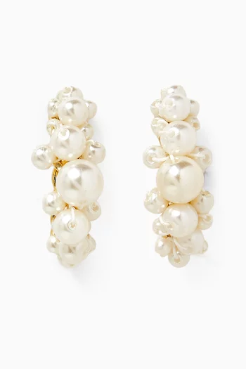 Cluster Pearl Stud Cuff Earrings in 14kt Gold-plated Brass