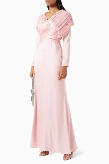 Draped Bow Maxi Dress in Crepe & Organza