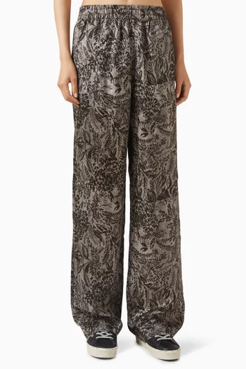 Botanical-print Pants in Viscose-twill