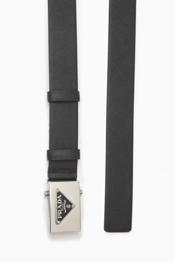 Triangle Logo-buckle Belt in Saffiano Leather