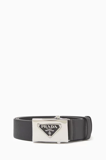 Triangle Logo-buckle Belt in Saffiano Leather