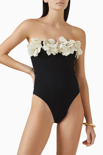 Breeze Flower Applique One-piece Swimsuit in Jacquard