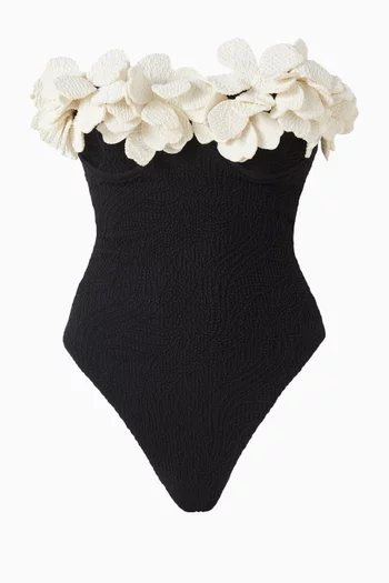 Breeze Flower Applique One-piece Swimsuit in Jacquard