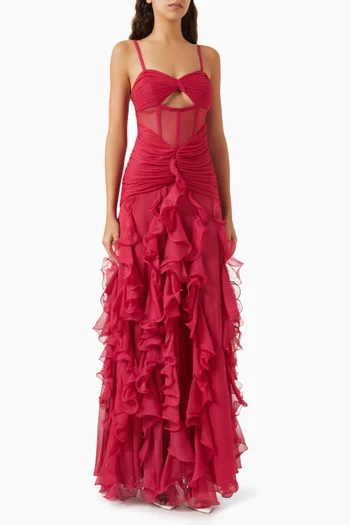 Ruffled Maxi Dress in Silk