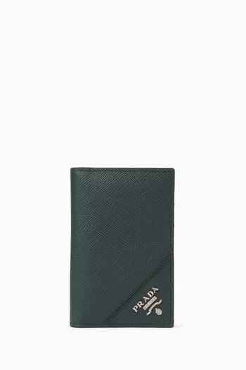 Logo Card Holder in Saffiano Leather