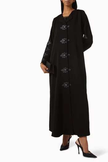 Thread-embroidered Abaya in Crepe-satin