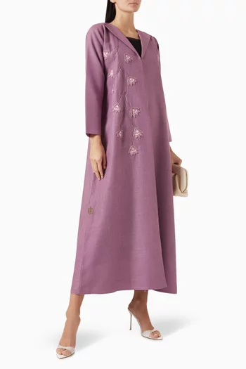 Thread & Beads Embroidered Abaya in Linen