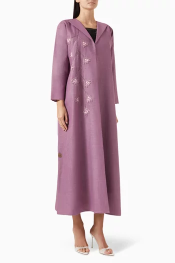 Thread & Beads Embroidered Abaya in Linen