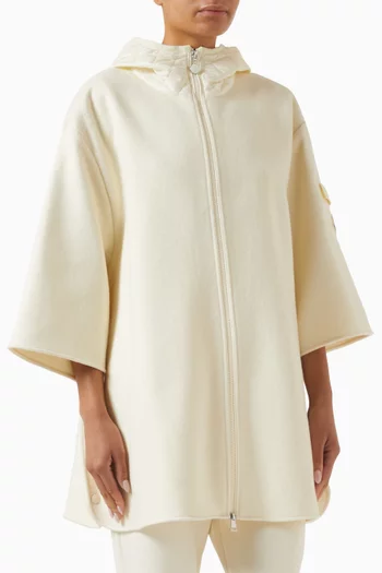 Hooded Zip-up Cape in Wool