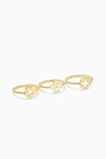Clover Stacking Rings, Set of 3 in 18kt Gold-plated Brass