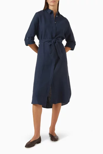 Sicily Belted Shirt Dress in Linen