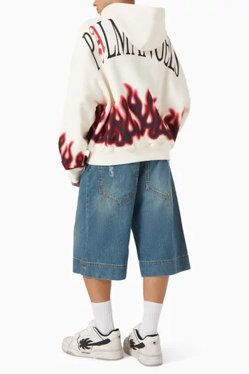Flames-print Hoodie in Cotton