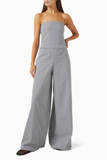 Bustier Flare Jumpsuit in Seersucker Cotton