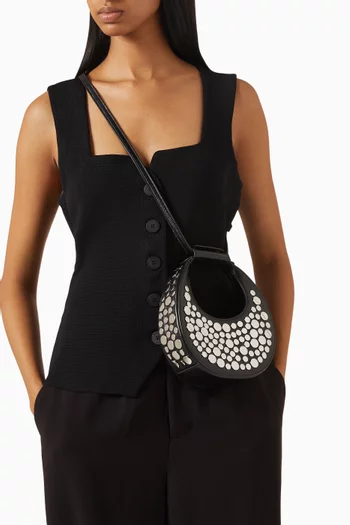 Good Night Studded Moon Bag in Leather