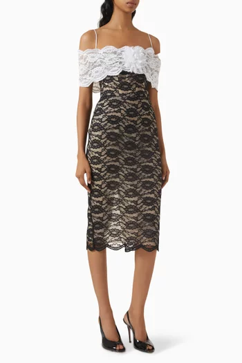 Off-shoudler Midi Dress in Lace