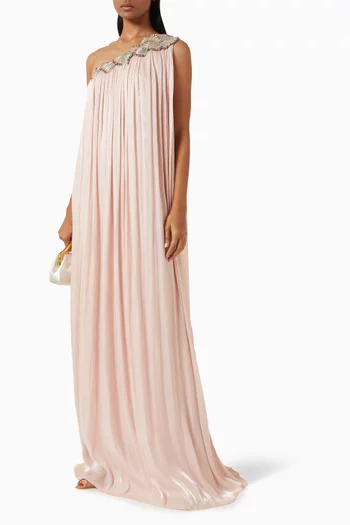 Zarela One-shoulder Kaftan Gown in Lurex-georgette