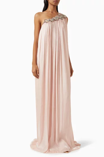 Zarela One-shoulder Kaftan Gown in Lurex-georgette