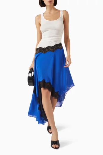 Cutaway Lace Gathered Tank Midi Dress