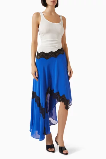Cutaway Lace Gathered Tank Midi Dress