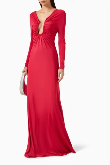 Arced Palm Strapless Gown in Jersey