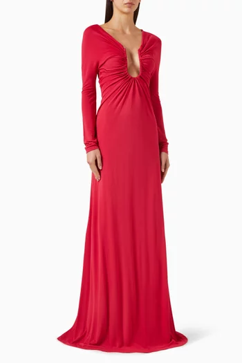 Arced Palm Strapless Gown in Jersey