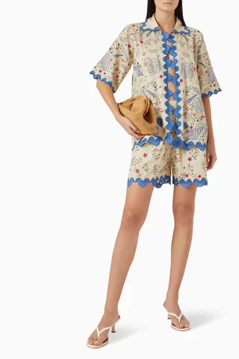 Embroidered Top & Shorts Co-ord Set in Cotton
