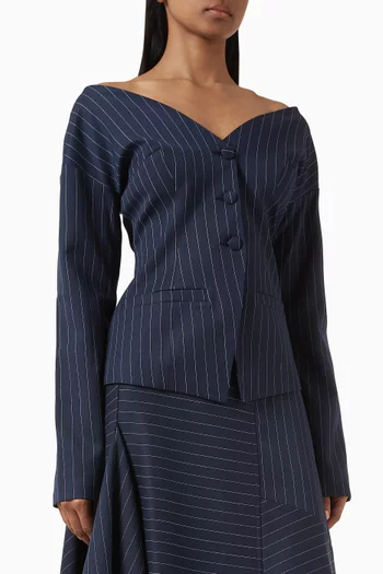 Pinstripe Off-shoulder Blazer