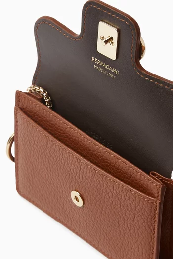 Double Gancio Card Case in Calfskin Leather