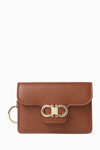 Double Gancio Card Case in Calfskin Leather