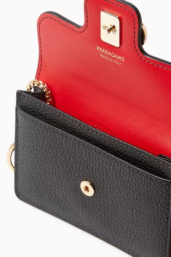 Double Gancio Card Case in Calfskin Leather