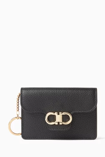 Double Gancio Card Case in Calfskin Leather