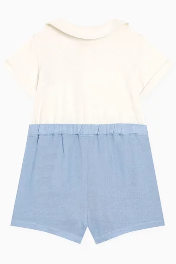 Embroidered logo Romper in Cotton & Linen