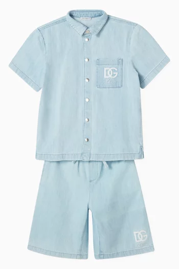 Logo Embroidered Shorts in Denim