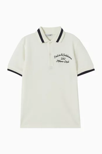 Logo Embroidered Polo Shirt in Cotton Pique