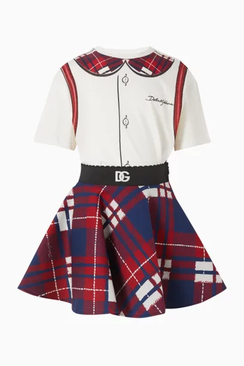 Check Skirt in Cotton-blend
