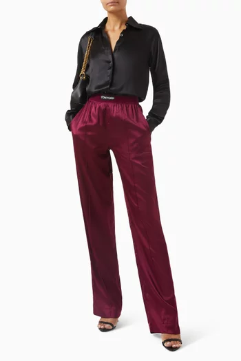 Logo-waistband Pants in Silk Satin
